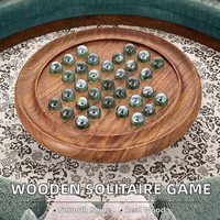 Jeu de société classique en bois ZAM ZAM IMPEX, solitaire, billes en marbre polies, artisanal, jeu de puzzle à thème d'amour pour un joueur, jeu d'esprit
