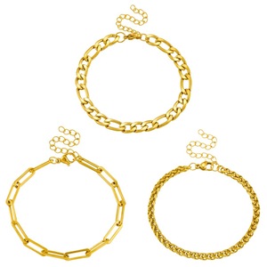 Fashion Chain <b>Bracelet</b> <b>Set</b> Gold Plated Stainless Steel Unisex Geometric Design Jewelry - Product Image 5