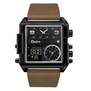 Oulm 1688 orologi <span class=keywords><strong>da</strong></span> uomo <span class=keywords><strong>Vintage</strong></span> bussola decorativa <span class=keywords><strong>orologio</strong></span> al quarzo due fusi orari <span class=keywords><strong>orologio</strong></span> <span class=keywords><strong>da</strong></span> <span class=keywords><strong>polso</strong></span> Casual in pelle - Product Image 6