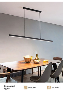 Lampu Gantung Panjang Mewah Hitam 30w Bentuk Persegi Panjang Gaya Nordik Modern Aluminium LED untuk Pulau Dapur - Product Image 5