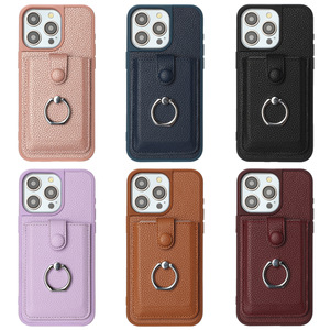 Funda de teléfono de cuero con ranura para tarjeta para iPhone 16 15 14 13 12, funda de teléfono Pu con anillo a precio de fábrica para iPhone 16 Pro - Product Image 1