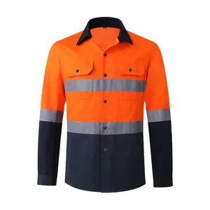 ZUJA Custom Factory 100% di Sicurezza del Cotone Arancione Delle Uniformi Della Camicia Hi Vis Riflettente Abbigliamento Da Lavoro di Sicurezza