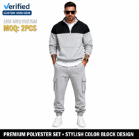 Ensemble de survêtement décontracté pour hommes, 2 pièces, sweat-shirt colorblock à quart de zip et pantalon de jogging, vente en gros d'usine