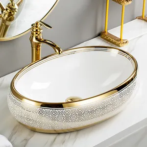 Luxus Lavabo goldene Spüle Keramik ovale Spüle Kunst becken Gold galvani siert Waschbecken für Badezimmer