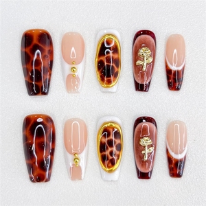 Nouveaux <span class=keywords><strong>faux</strong></span> ongles à presser, motif léopard, en métal, faits main, peints à la main, design <span class=keywords><strong>original</strong></span>, pour manucure tendance et personnalisée - Product Image 2