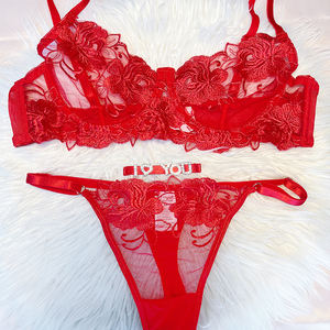 Novedades, ropa interior de niña traviesa, sujetador y bragas maduras personalizados, con letras de diamantes de imitación Tanga, conjuntos de sujetador bordado PARA EL Día de San Valentín - Product Image 2