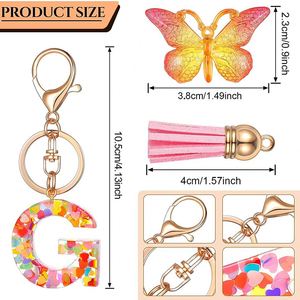 Ring Tassels Keyring Holder Pendent Gift Accessory English Alphabet Crystal Women <b>Key</b> <b>Chains</b> Acrylic Butterfly Letter Keychains - Product Image 4