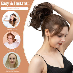 Extensions de cheveux en queue de cheval à clip, nouvelle conception, vente en gros, queue de cheval courte bouclée, cheveux synthétiques ondulés naturels pour femmes - Product Image 4