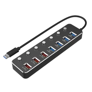 7-Puerto USB divisor 4 puerto se USB3.0 HUB + 3 port5V 2.4A rápido adaptador de carga externa fuente de alimentación de aluminio