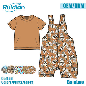 Conjunto de Ropa para Niños Pequeños, Camiseta de Bambú con Estampado y Pantalones con <span class=keywords><strong>Tirantes</strong></span> y Bolsillos, Botones a Presión en la Entrepierna, Conjunto de 2 Piezas para Niños Pequeños - Product Image 6