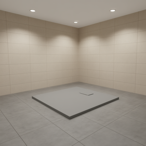 Base de Ducha SMC Rectangular de 35.4x31.5 Pulgadas, Color Gris, con Drenaje Central, Instalación en el Suelo - Product Image 2