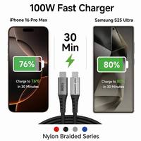 Cable Tipo C de Carga Rápida 100W PD 3.0 5A, Cable de Carga USB C de Nailon Trenzado para Teléfono IOS, Android, iPad, Computadora