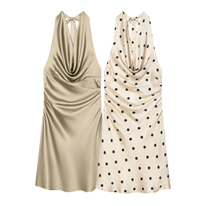 Abito Mini Formale da <span class=keywords><strong>Donna</strong></span> in Raso con Scollo all'Americana, Stile Vintage, Senza Schienale, Collezione Primavera 2026, Personalizzabile OEM/ODM da Fabbrica di <span class=keywords><strong>Abbigliamento</strong></span> Cinese - Product Image 1