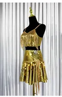 Costume de danse latine personnalisé pour filles, en or, avec franges et paillettes, robe de danse de salon pour adultes, ensemble de tenue de performance latine