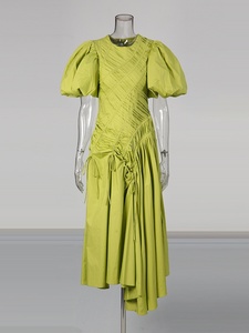 Abito Lungo Vintage Europeo-Americano dal Design Unico, Nuovo Modello con <span class=keywords><strong>Maniche</strong></span> a Sbuffo, Vita Plissettata, Collo Tondo, Vestibilità Slim, Vita Alta per Donna - Product Image 6