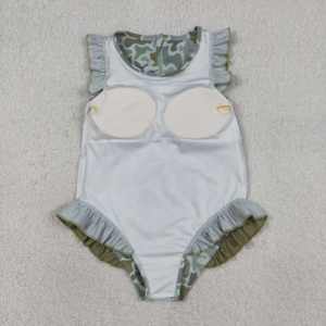 S0596 personnalisé petite fille active vert camo imprimé tenues enfants en gros fille enfant sans manches maillot de bain ensemble - Product Image 5