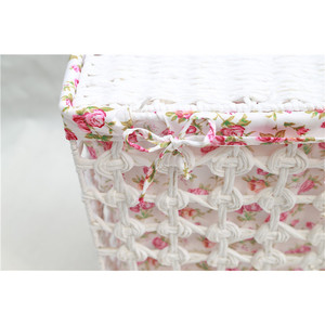 <b>White</b> Floral Fabric Storage <b>Basket</b> Square Cotton Wicker <b>Laundry</b> Organizer For Clothing - Product Image 5