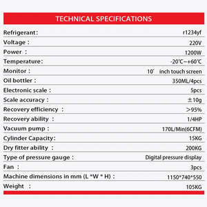 R1234YF Sistema de <span class=keywords><strong>aire</strong></span> <span class=keywords><strong>acondicionado</strong></span> automotriz completo X580 Máquinas de refrigeración de carga y recuperación de estaciones de CA - Product Image 6