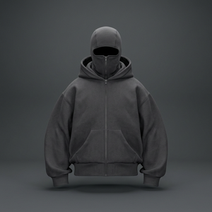 Sweat à capuche cagoule zippé personnalisé 450 g/m² pour homme, style ninja streetwear premium, hiver, 100 % coton - Product Image 3