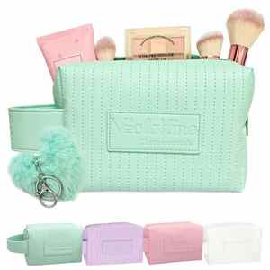 Wholesale 8inch PU Leather Travel Cosmetic <b>Bags</b> Beauty Essentials <b>Makeup</b> <b>Bag</b> Pinky Skincase Organize With Handle - Product Image 5