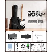 LEKATO 39 İnç Tam Boy Katı Gövdeli Elektro Gitar Kiti Yeni Başlayanlar İçin HSS 5W Mini Amfi Çantası Akort Aleti Kapo Dahil