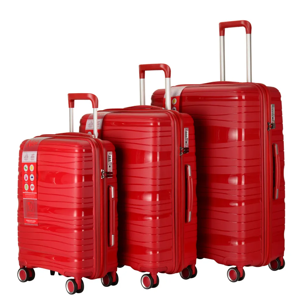 Qideming valigia con guscio rigido su ruote grande formato PP cerniera colore rosso borse set custodie con valigia espandibile