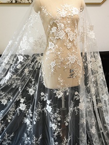 <span class=keywords><strong>ผ้า</strong></span>ตาข่ายสีขาวลายปักเลื่อมทำมือสำหรับชุดแต่งงานฤดูร้อนใหม่ - Product Image 5