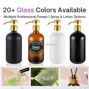 Bouteille <span class=keywords><strong>en</strong></span> <span class=keywords><strong>Verre</strong></span> Pompe Métal Boston Ronde Mat Noir Brillant Noir 16oz 500ml pour Shampooing, Lotion ou Savon Longan - Product Image 5