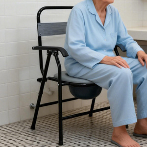 <b>Folding</b> <b>Commode</b> Chair With Bedpan Open Front Anti Slip For Elderly And Pregnant Women Bathroom Use - Product Image 1