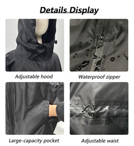 Custom Logo Unisex Polyester Raincoat Black <strong>Long</strong> <strong>Rain</strong> Jacket Hooded <strong>Rain</strong> <strong>Coat</strong> with Waterproof Zipper &amp; Adjustable Waist Band - Product Image 4