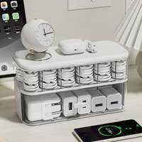 Caja Organizadora de Cables Apilable con Compartimentos, Caja de Almacenamiento de Cables de Plástico PP para el Hogar y la Oficina