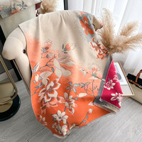Écharpes en cachemire jacquard de haute qualité pour femmes, imprimé fleur de magnolia, logo personnalisé, douces, chaudes et longues, vente en gros