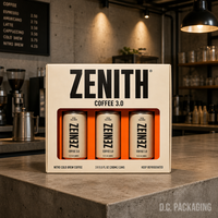 Boîte d'emballage de luxe personnalisée pour café liquide avec fenêtre, boîte cadeau rigide en carton pour 3 canettes de 240 ml, OEM ODM Vente en gros