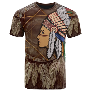 Ropa de hombre con estampado completo de plumas coloridas de cultura tribal india, camisetas personalizadas de manga corta al por mayor - Product Image 3