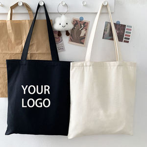 Wholesale Custom Logo Print High Quality 12oz Black / Beige 100% Cotton <b>Canvas</b> <b>Tote</b> <b>Bag</b> With Pocket - Product Image 2