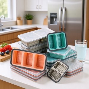 Boîte de conservation alimentaire pliable en silicone de qualité alimentaire avec couvercle, compatible congélateur, moule à glaçons, bac à glaçons, boîte de conservation des aliments frais - Product Image 4