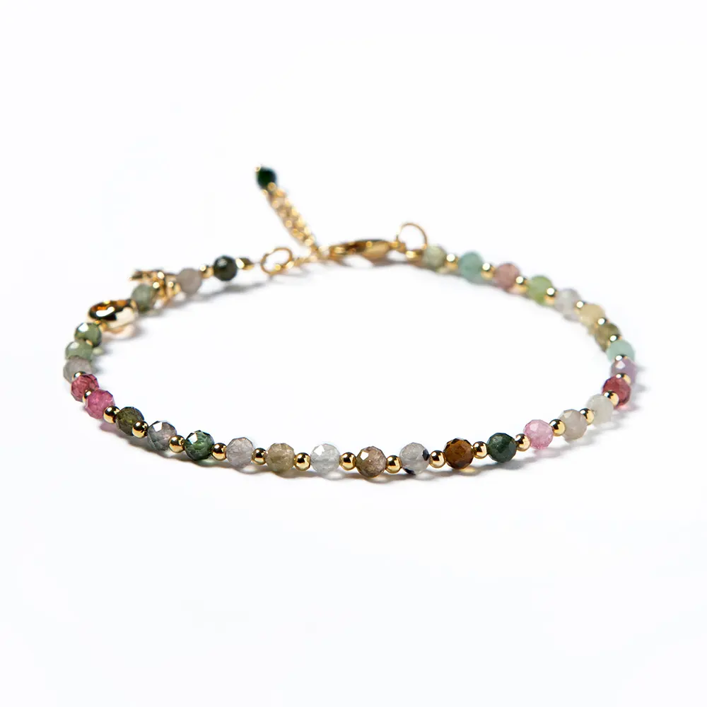 Bestone 3mm Tourmaline pierre fine bracelet réglable pierre de guérison perles Bracelet pour femmes bijoux