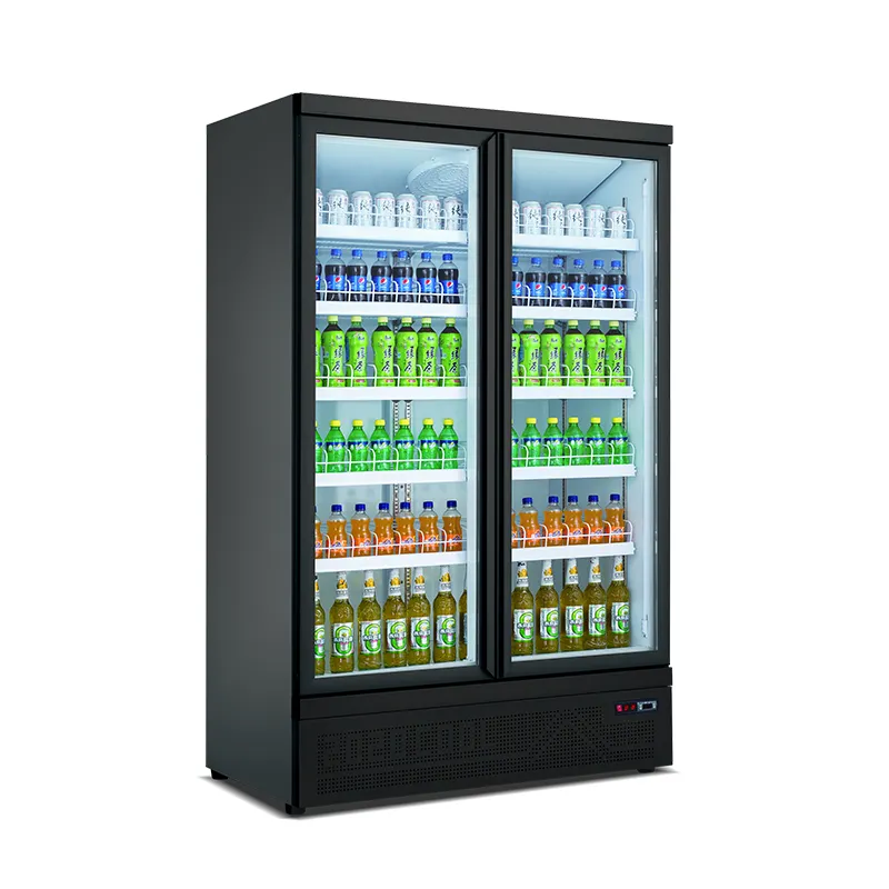 Muxue geladeira de vidro para uso comercial, 2 portas, para geladeira, refrigerador de bebidas, refrigerador de bebida fria-preto MX-YLG1250F-B