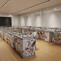Vitrine de présentation de bijoux de luxe sur mesure Sundo, moderne, en marbre et métal, avec éclairage LED, pour magasin de bijoux, style antique doré