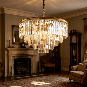 Lustre en verre cristal et fer industriel de luxe <span class=keywords><strong>Odeon</strong></span>, LED réglable en hauteur, pour la décoration de la maison, des hôtels, des cafés, des restaurants - Product Image 1