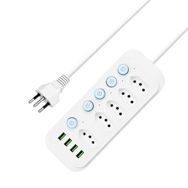 Brazil Standard Extension Socket 5 Outlets 4 USB Ports with Individual Switch Surge Protection Power Strip Socket