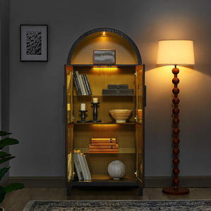A High Arched Storage Cabinet with a <b>Lamp</b>, a Modern Retro-style Wooden Storage Cabinet with <b>Adjustable</b> Glass Partitions - Product Image 6