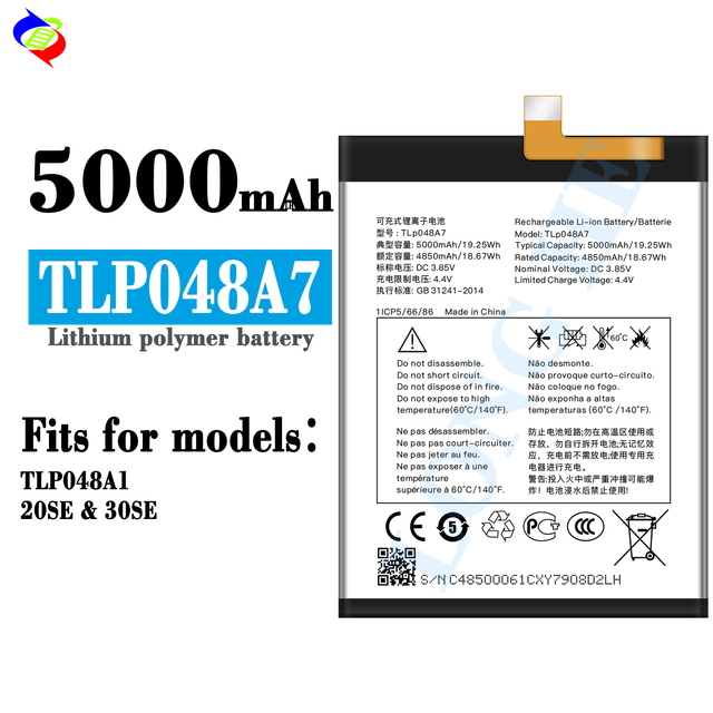 New Phone Battery Replacement Tlp048A7 for TCL 20 XE 5087Z 5087N 30XL T701DL 5000mAh Brand New 0 Cycle