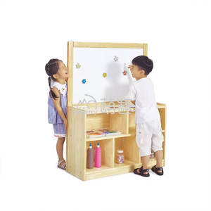 Cavalletto Artistico in Legno a Doppia Faccia con Tema Dinosauro e Armadietto Portaoggetti, Mobili <span class=keywords><strong>Montessori</strong></span> per Bambini con Lavagna - Product Image 4