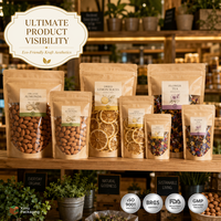 Sacs Doypack à Fermeture Zip Refermable, Impression Numérique, Face Avant Transparente, Dos en Papier Kraft Brun, pour Emballage Alimentaire