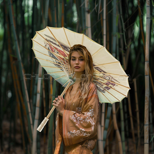 Parapluies en bois de décoration chinoise <span class=keywords><strong>japonaise</strong></span> personnalisés Accessoires de danse artisanale Parasols Parapluie en papier huilé de soie fait à la main - Product Image 2