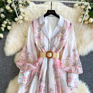 Abito da <span class=keywords><strong>donna</strong></span> elegante floreale francese con scollo a V e maniche lunghe, vestito da <span class=keywords><strong>ufficio</strong></span> a trapezio che esalta la figura, abbigliamento femminile alla moda - Product Image 3