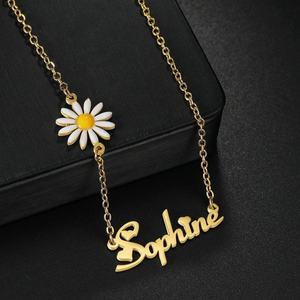 Collar Personalizado de Acero Inoxidable con Diseño de Flor de Margarita y Nombre Personalizado, Cadena Romántica, Dropshipping - Product Image 6