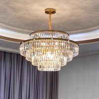 Lustre en cristal rond de style nordique à diode électroluminescente de luxe moderne pour salon