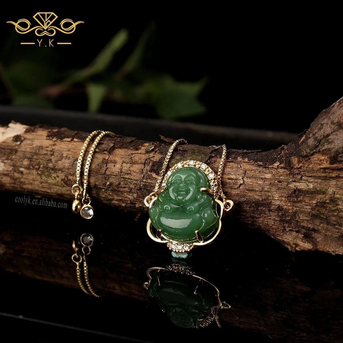 Y.k joias vintage, joias multicolor ouro 24k banhadas a ouro ajustável jade charme maitreya buda pulseira de energia